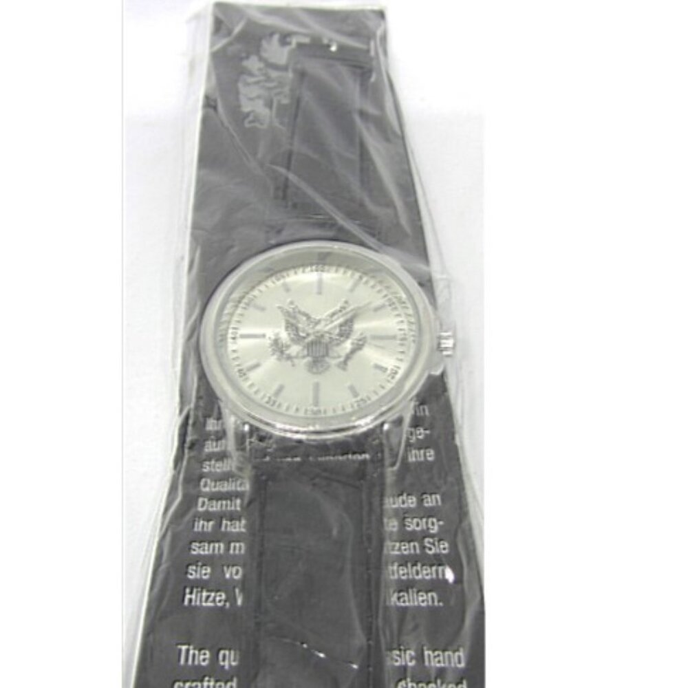UNISEX COOL STAINLESS STEEL FREEDOM EAGLE LOGO WATCH LEATHER BAND